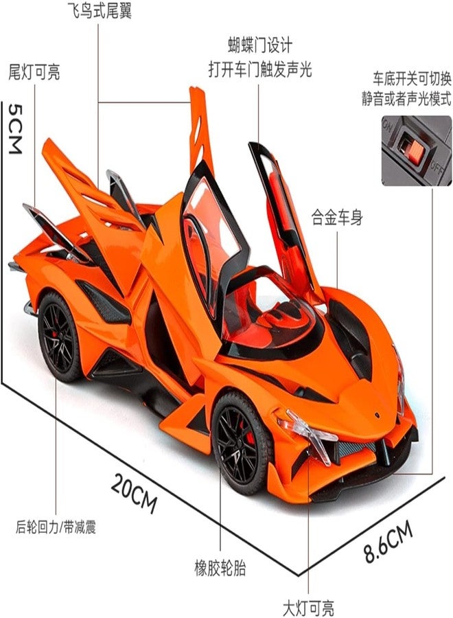 KING FORU 1:24 Scale Exclusive Alloy Metal Pull Back Die-cast Car Model with Sound Light Mini Auto Toy for Kids Metal Model Toy Car with Sound and Light (1.24 -Apollo Intensa -Orange) - Image 2